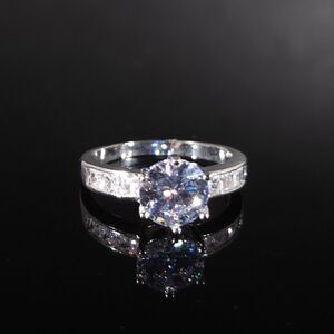 Simulated Diamond Ring Silvertone Size 8